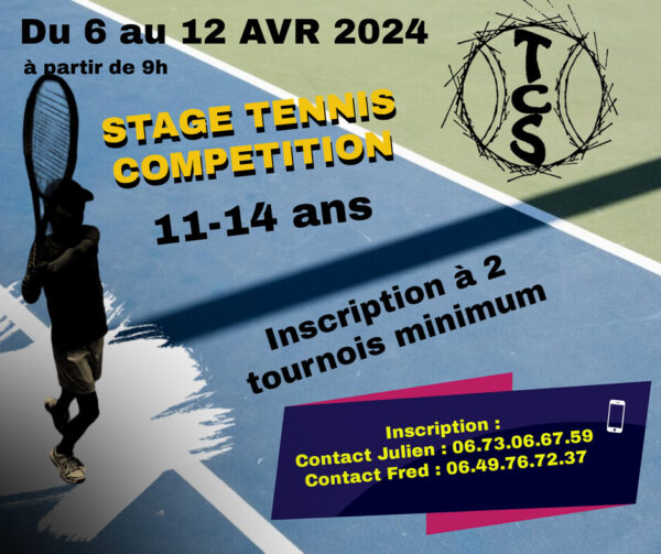 Stage tennis compétition 6-12 avril 2024